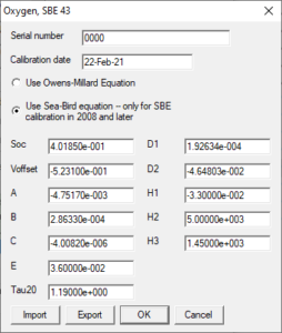 calibration coefficients fields in a .xmlcon configuration file