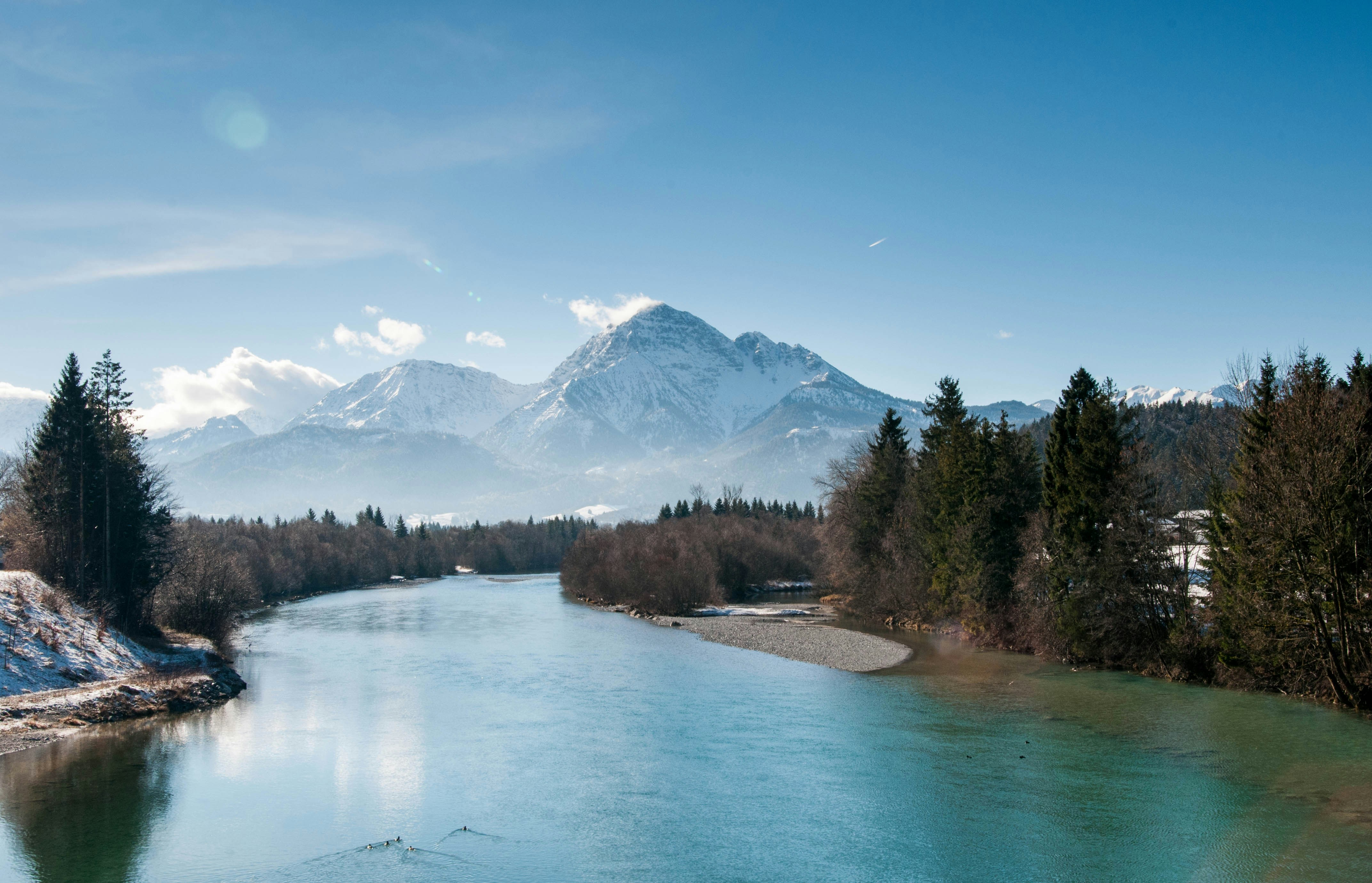 Freshwater river at the foot of a mountain