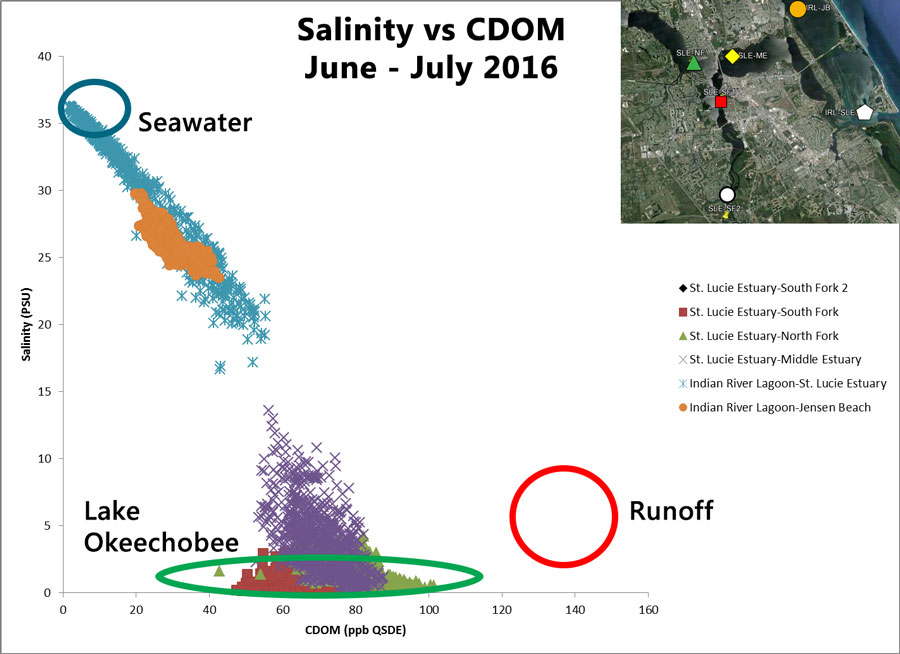 Salinity vs CDOM January 2016 Runoff
