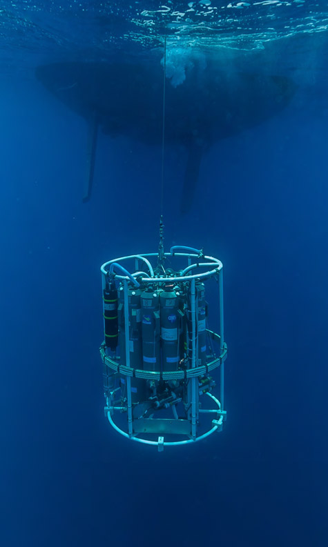 Sea-Bird Scientific underwater view of a ship and instruments.