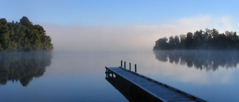A misty freshwater lake