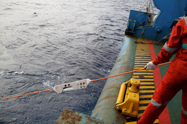 Photo of a flexible sampling platform in use on the open ocean - Seabird Scientific USV Sensor