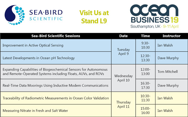 Sea-Bird Scientific focused training schedule at Ocean Business 19