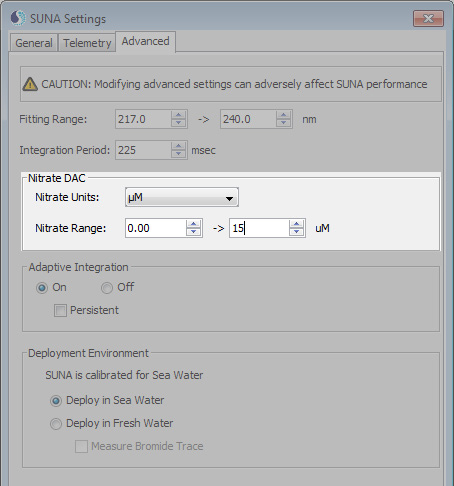 SUNA settings V2 screen