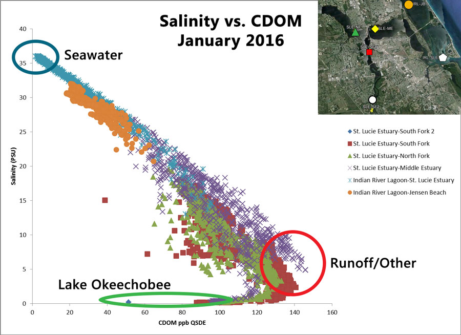 Salinity vs CDOM January 2016
